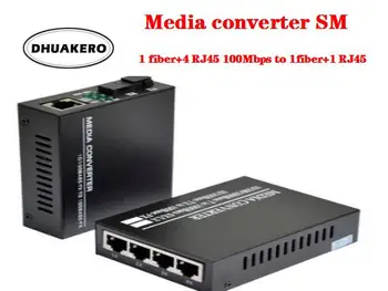 бесплатная доставка AB281 Оптоволоконный медиаконвертер Трансивер SM 10/100 М от 1 волокна + 4 RJ45 до 1 волокна 1 RJ45