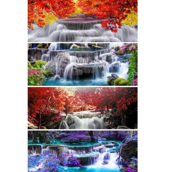 Большой Размер 5d Diy Алмазная вышивка Водопад Озеро Дерево Осенний пейзаж, полная алмазная мозаика Пейзажный Декор