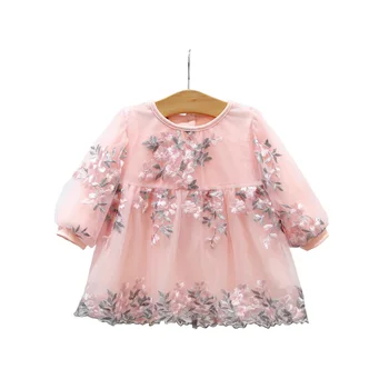 Весенняя одежда для маленьких девочек, Кружевное платье принцессы с цветочной вышивкой, платья для новорожденных, Vestido DQ919