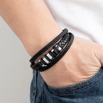 Мужской Кожаный браслет в стиле панк из нержавеющей стали с магнитной кнопкой, Ювелирный подарок для мальчика