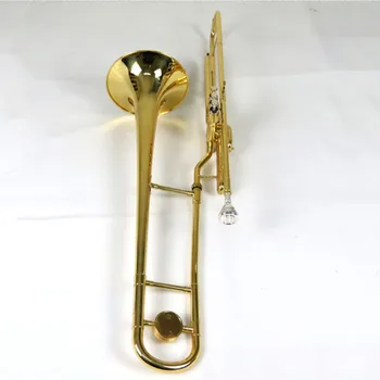 Музыкальные инструменты для тромбонов с высоким поршнем Bb, корпус из желтой латуни покрыт лаком, мундштук в футляре