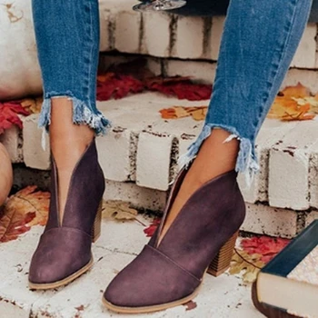 Новые женские ботинки Модные ботильоны на массивном каблуке с мелким носком, повседневные удобные винтажные ботинки Челси Bota De Salto