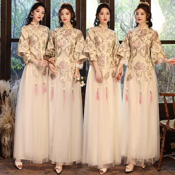 Платье подружки невесты Xiuhe в Китайском стиле 2023 Новое Женское платье Cheongsam с шампанским, одежда для сестер, большие размеры, комплекты вечерних платьев Qipao