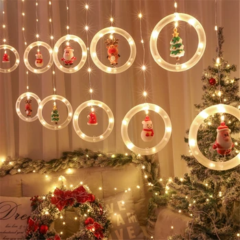 Рождественские светодиодные гирлянды, рождественские огни на окнах, Рождественские подвесные светильники, рождественские гирлянды для штор USB с куклами-гирляндами