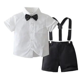 Свадебный костюм для мальчика, формальный костюм джентльмена, классический черно-белый комплект с бантом в горошек, летняя одежда для малышей, детский костюм