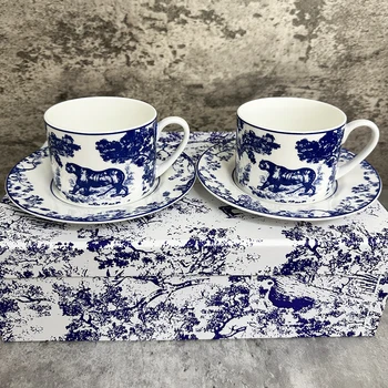 Фарфоровые кофейные чашки и блюдца Blue Tiger Элегантный Набор чайных чашек, Кружка для напитков, Молочная посуда, подарок с коробкой